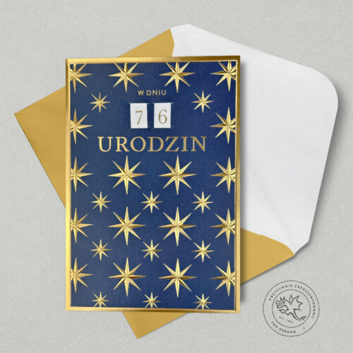 Kartka urodzinowa - Granatowa gwiazdki, przesuwane cyferki