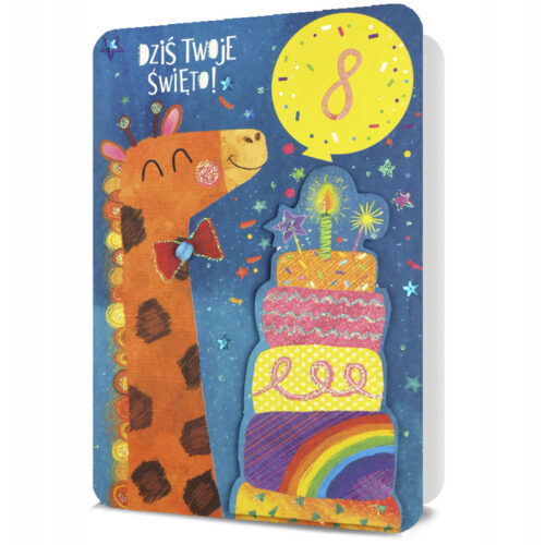 Kartka urodzinowa - Żyrafa, naklejki z cyferkami