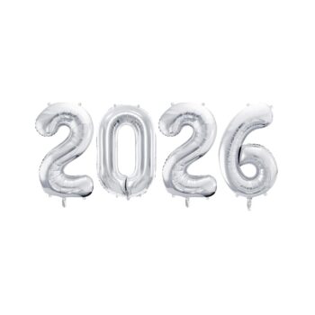 Zestaw Cyfr na powietrze “2026” – srebrne, 35 cm – Balony bez helu – Szalony.pl