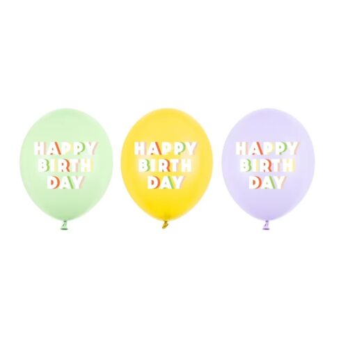 Balon z helem: Happy Birthday – mix, 30cm