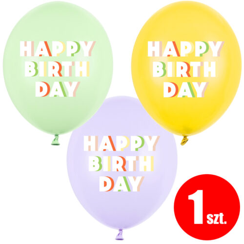 Balon z helem: Happy Birthday, 30 cm, mix, (1 szt.)
