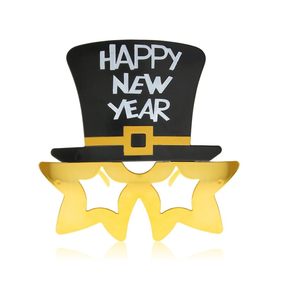 Okulary – Happy New Year, Cyilnder czarno-złote – Przebrania imprezowe – Szalony.pl
