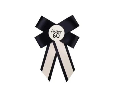 Kotylion – Happy 60, czarno-kremowy 11×17 cm – Przebrania imprezowe – Szalony.pl