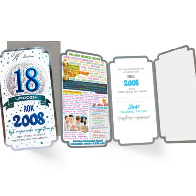 Kartka okolicznościowa – 18, rocznik 2008 niebiesk – Kartki na 18 urodziny – Szalony.pl