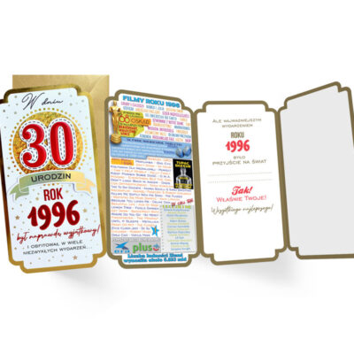 Kartka okolicznościowa – 30, rocznik 1996 czerwona – Kartki na 30 urodziny – Szalony.pl