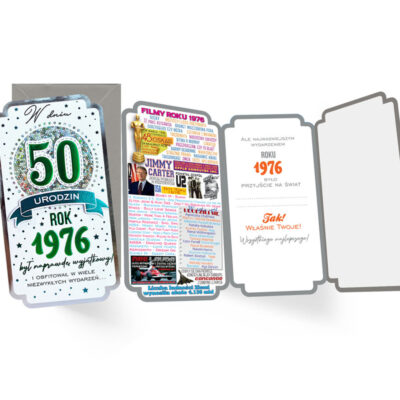 Kartka okolicznościowa – 50, rocznik 1976, zielona – Kartki na 50 urodziny – Szalony.pl