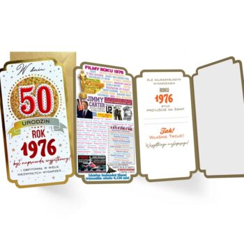 Kartka okolicznośćiowa – 50, rocznik 1976 czerwona – Kartki na 50 urodziny – Szalony.pl