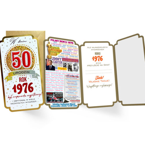 Kartka okolicznośćiowa - 50, rocznik 1976 czerwona