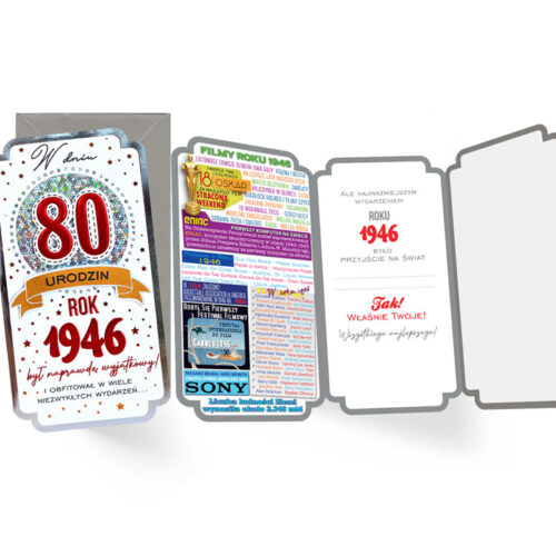 Kartka okolicznościowa - 80, rocznik 1946 czerwona