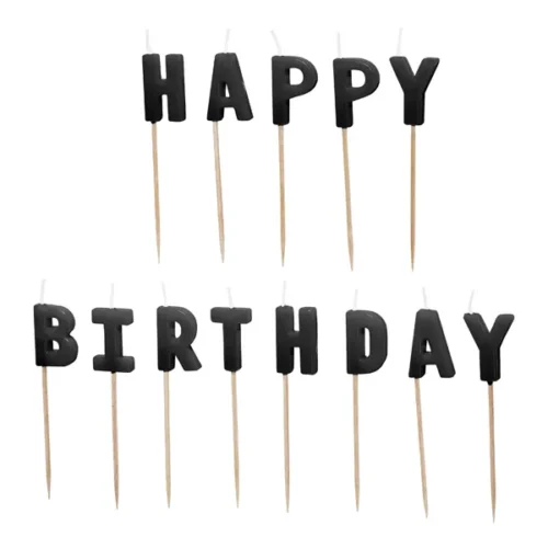 Świeczki - Happy Birthday, 2.5cm czarne