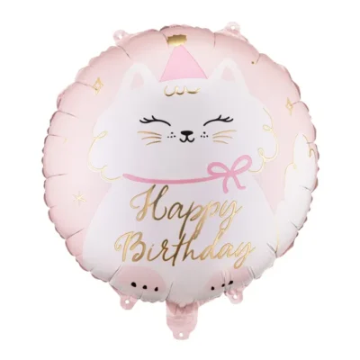 Balon bez helu: Kotek Happy Birthday, 35x35cm – Balony bez helu – Szalony.pl