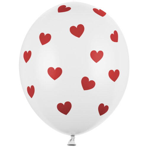 Balon z helem: Serduszka, white and red, 30 cm