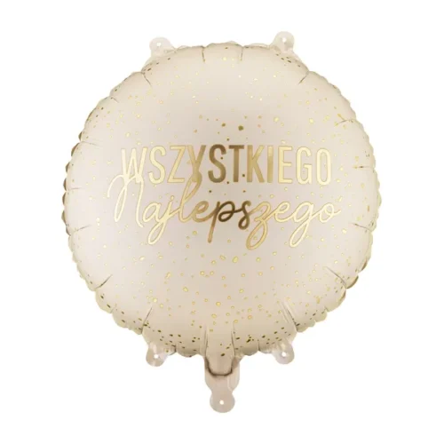 Balon z helem: Wszystkiego Najlepszego, kremowy, 35x35 cm