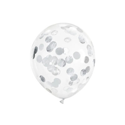 Balony gumowe – z konfetti, kółka srebrne, 30cm – Balony bez helu – Szalony.pl