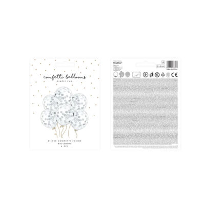 Balony gumowe – z konfetti, kółka srebrne, 30cm – Balony bez helu – Szalony.pl