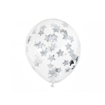 Balony gumowe – z konfetti, gwiazdki sreb. 30cm – Balony bez helu – Szalony.pl
